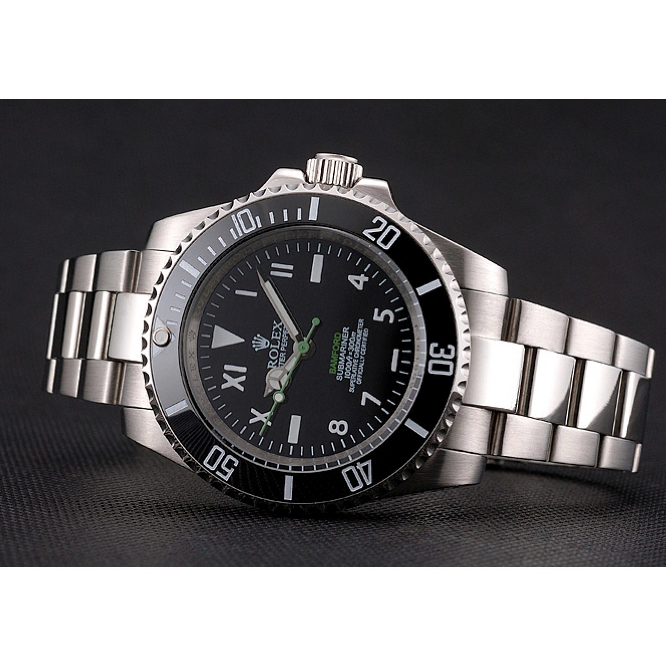AAA replica watch Black Dial And Submariner Steel Bamford Bracelet Numerals Bezel Roman Case Black Rolex With Stainless 0702